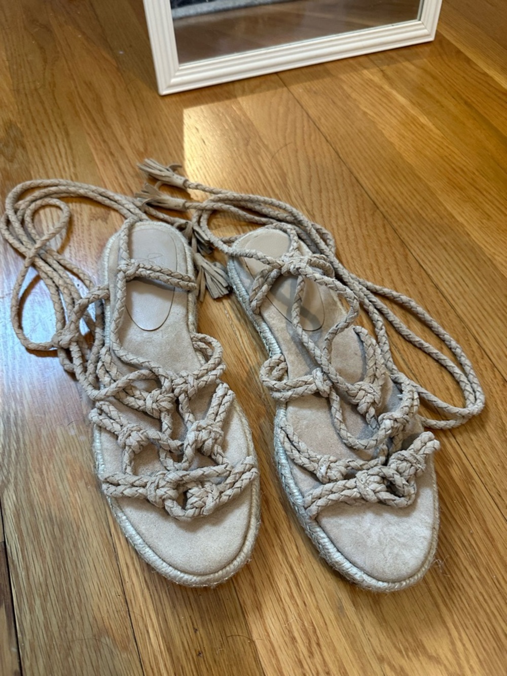 Joie Cream Braided Lace-Up Espadrille Sandals